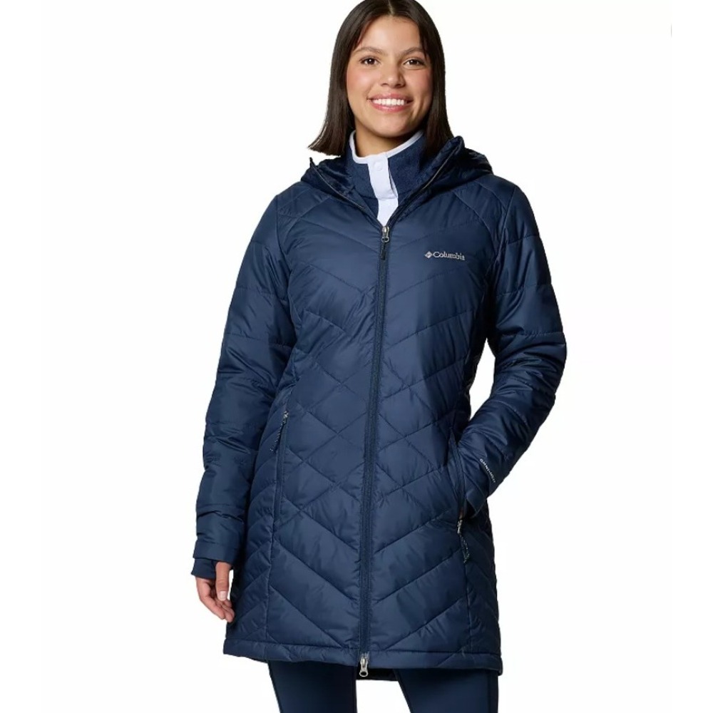 Columbia Heavenly Long Hooded Jacket Omni-Heat Puffer Parka Navy Blue 3X